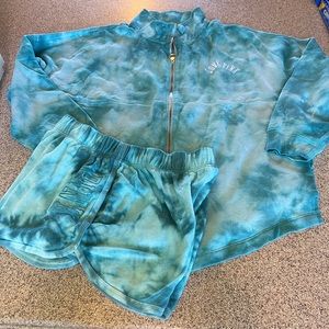 Vs pink fleece varsity shorts Sz lg full zip sweatshirt Sz m teal tie dye